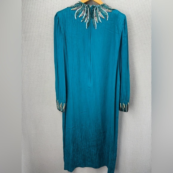 Vtg Francesca Of Damon 100% Silk Blue Intricate Beaded Long Dress Sz 10 Elegant - Picture 8 of 13